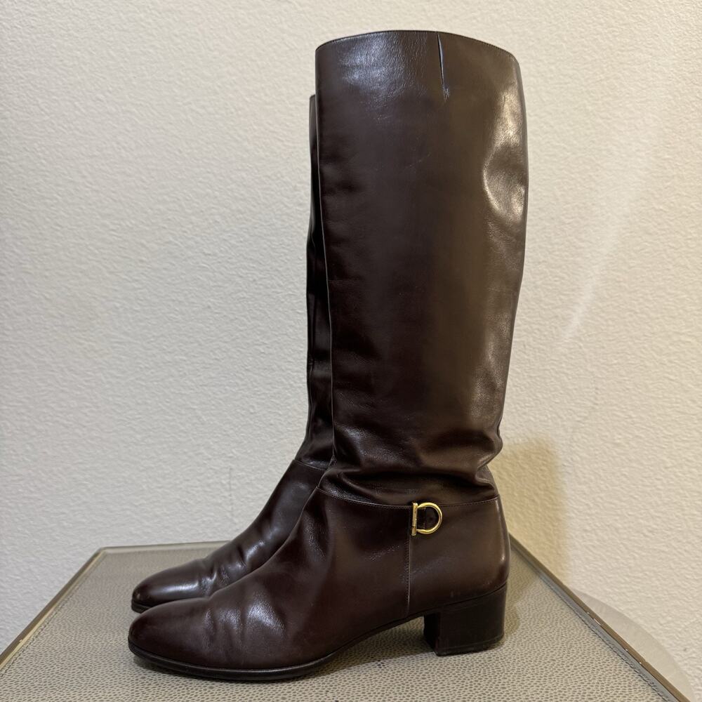 Salvatore Ferragamo Boots Womens 7 AAAA 4A Brown Leather Knee High Equestrian